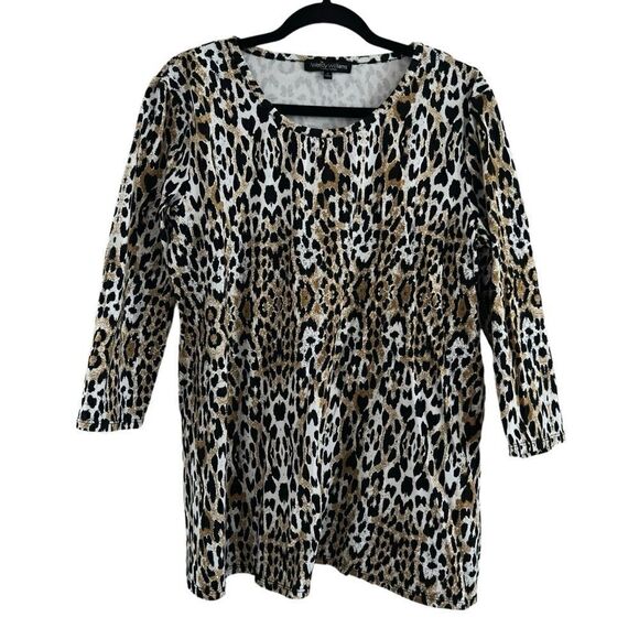 The Wendy Williams‎ Collection Animal Leopard Print 3/4 Sleeve Stretch Top Sz XL - Picture 1 of 6